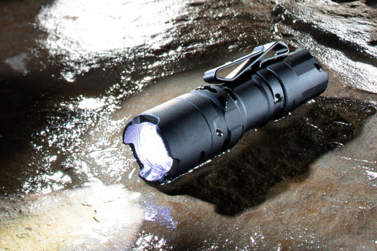 Black tactical flashlight