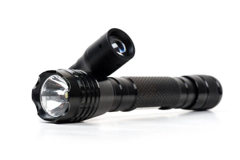Two black tactical flashlights