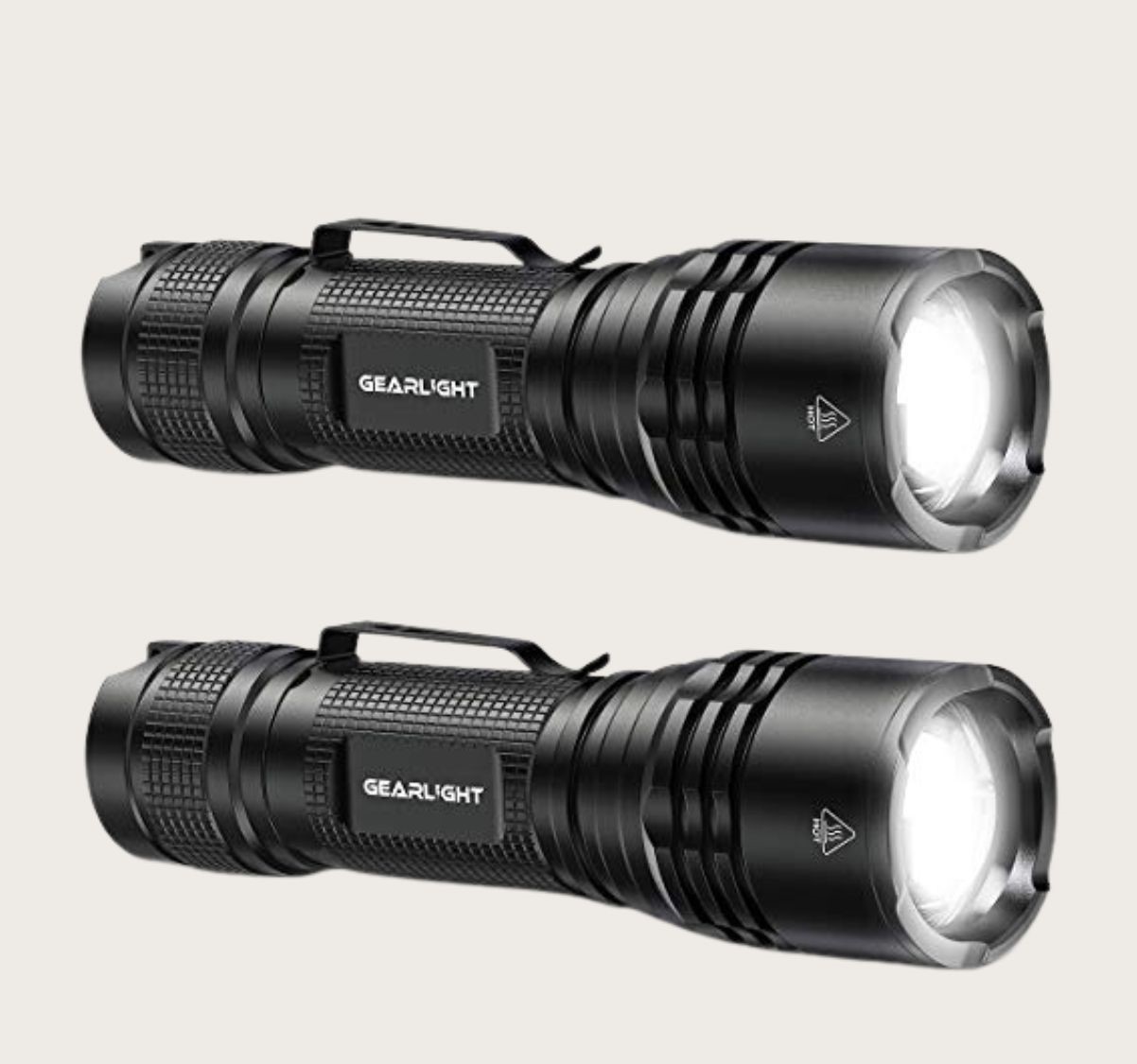 Black tactical flashlights