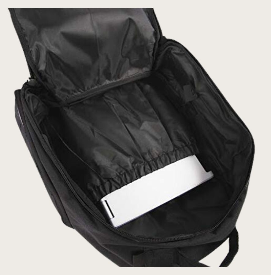 Open black tactical backpack