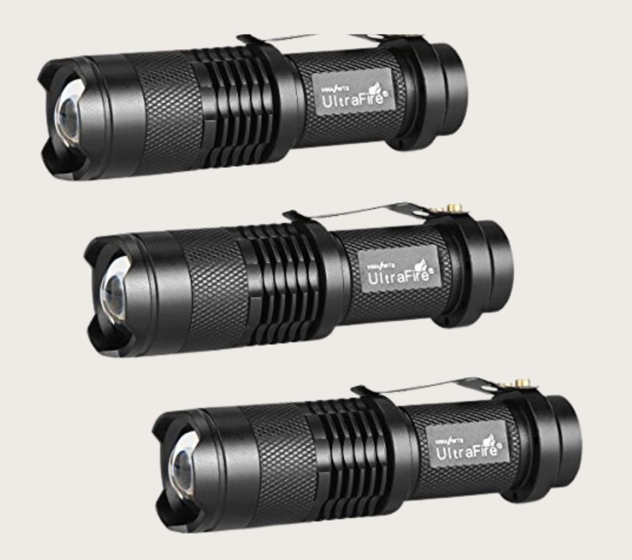 Black tactical flashlights