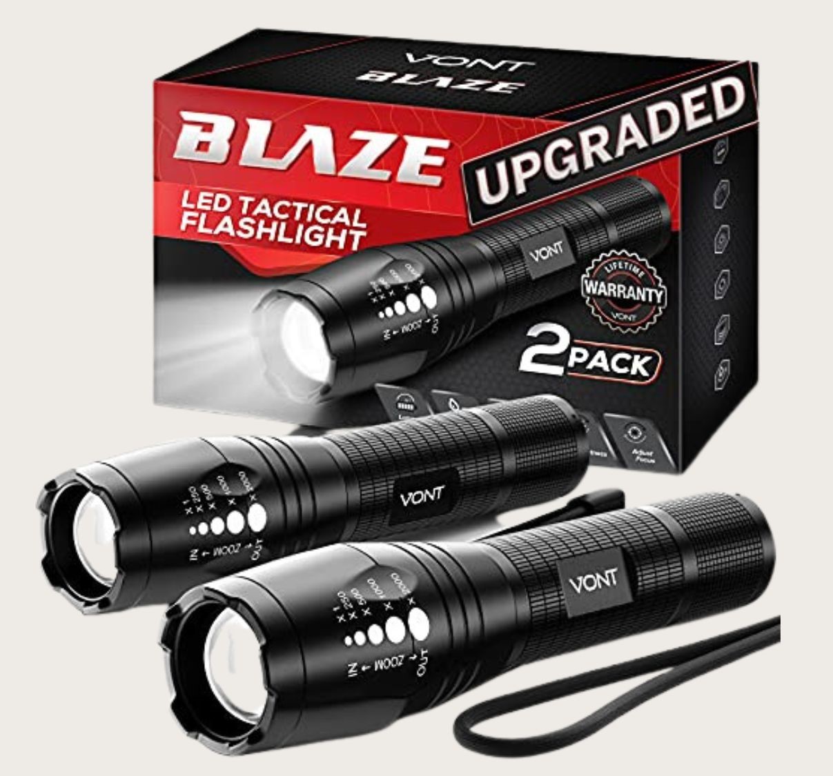 Black tactical flashlights